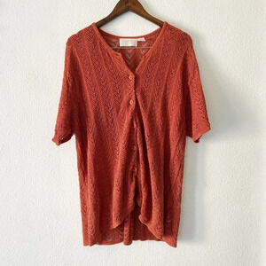 Liz Claiborne Retro Knit Crochet Shrug Jacket Rust Red XXL Grannycore Boho